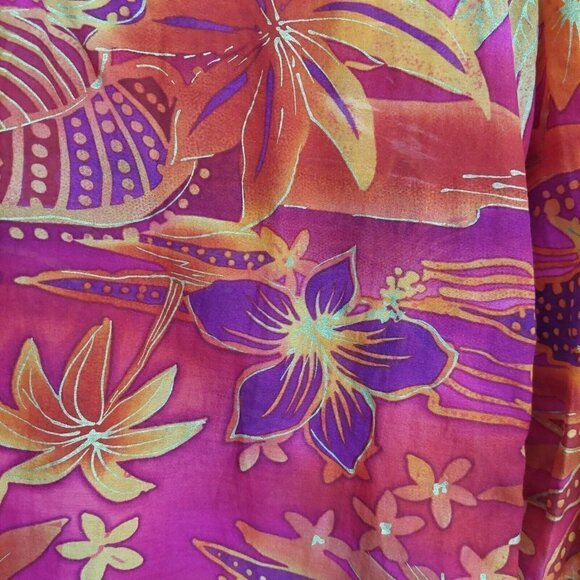 Ballinger Gold Size L Blouse Red Floral Button Down Collared Silk Blend Blouse - Picture 6 of 7